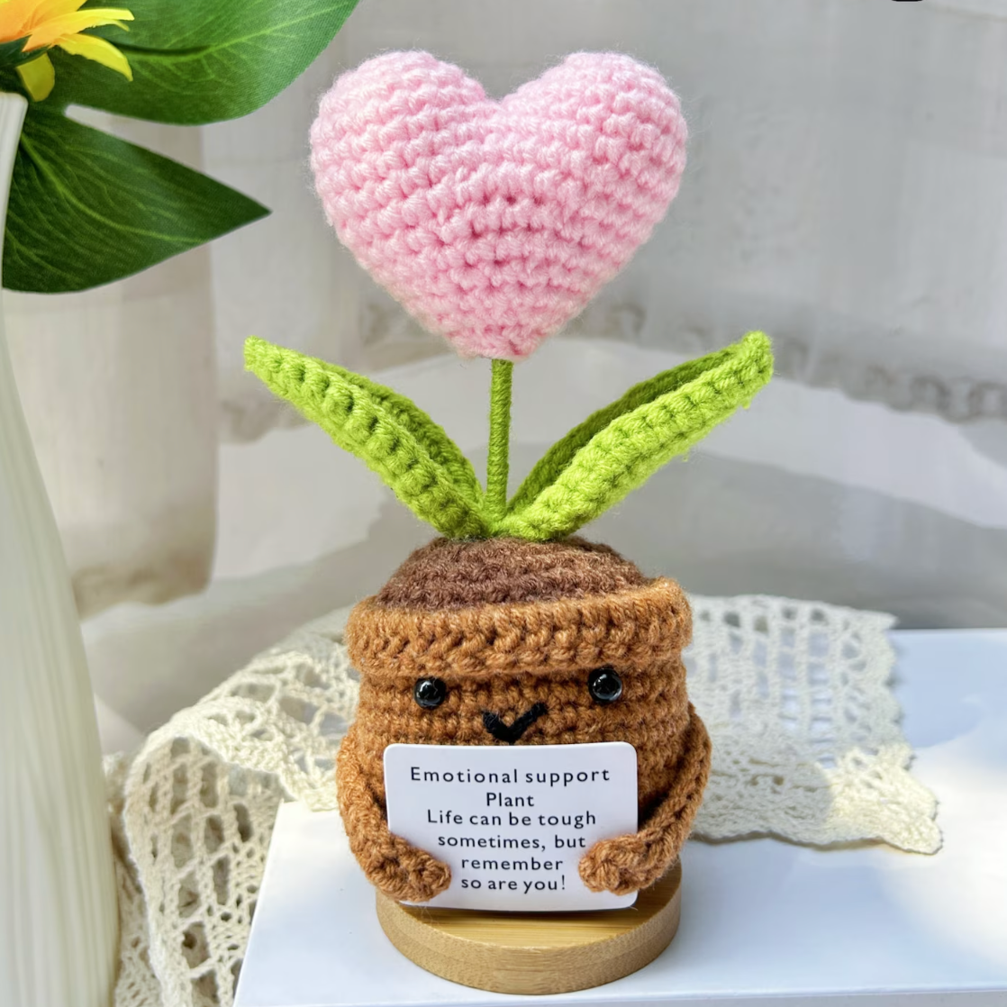 Handmade Emotional Support Plant With Pink Heart