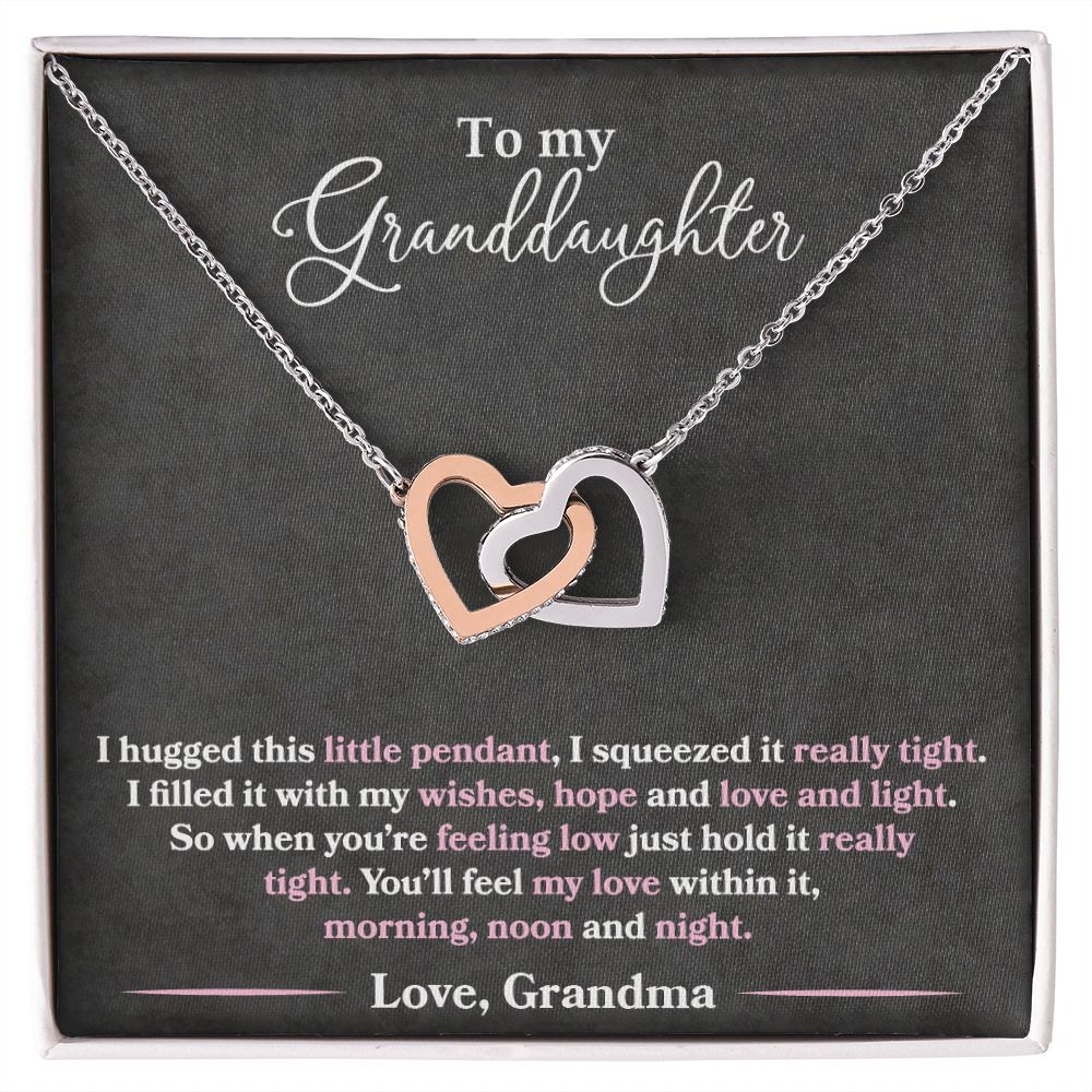 Granddaughter - I Hugged This Little Pendant - Love Grandma - Interlocking Hearts Necklace