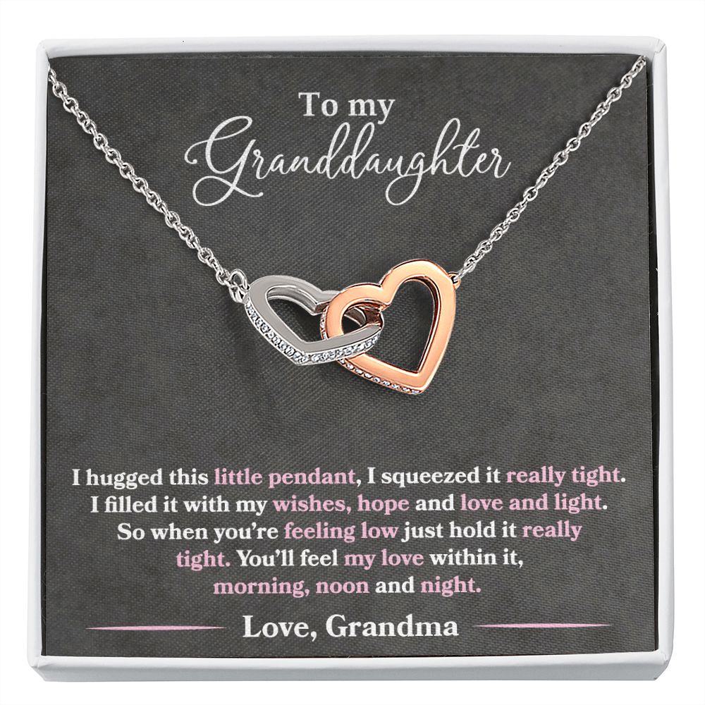 Granddaughter - I Hugged This Little Pendant - Love Grandma - Interlocking Hearts Necklace