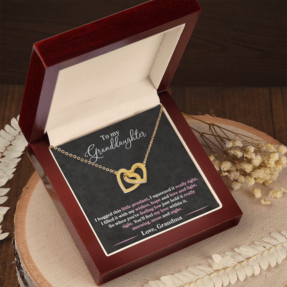 Granddaughter - I Hugged This Little Pendant - Love Grandma - Interlocking Hearts Necklace