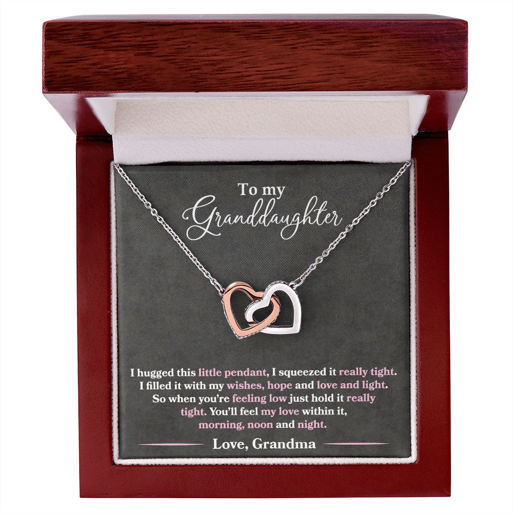 Granddaughter - I Hugged This Little Pendant - Love Grandma - Interlocking Hearts Necklace